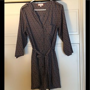Best Society belted shirtdress, large. Navy/brown